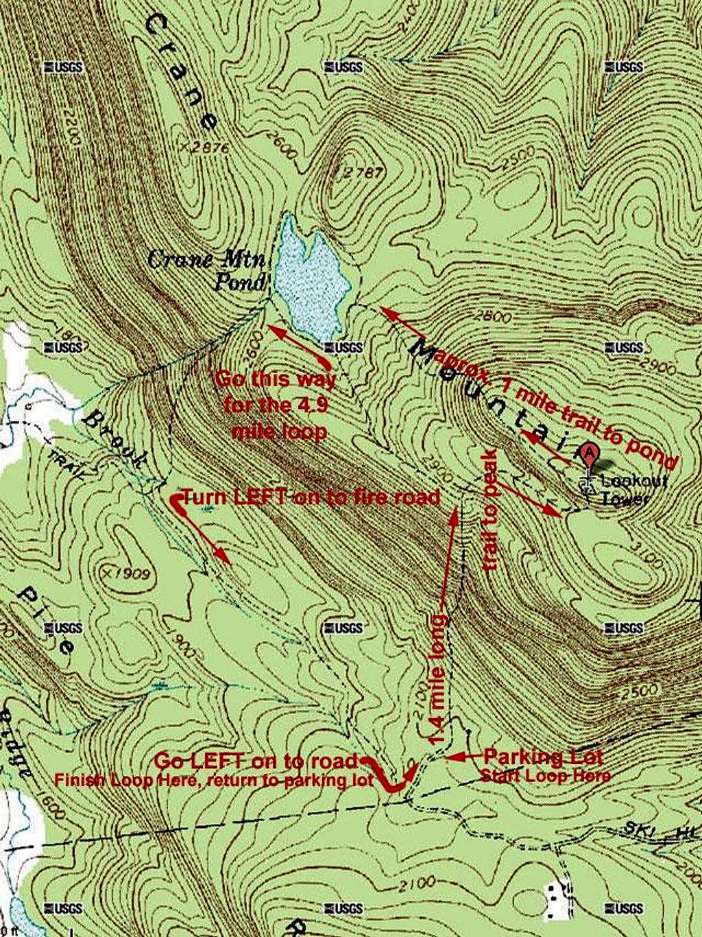 Crane Mt Loop Hike Map