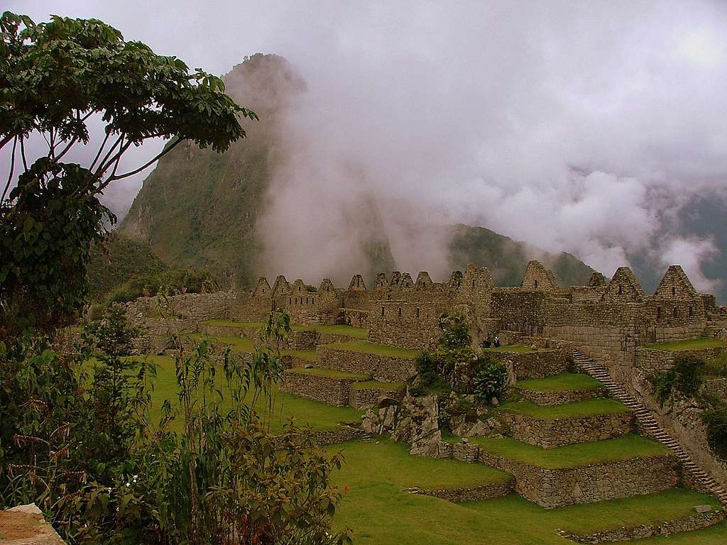 Inca ruins and Huayna Picchu.