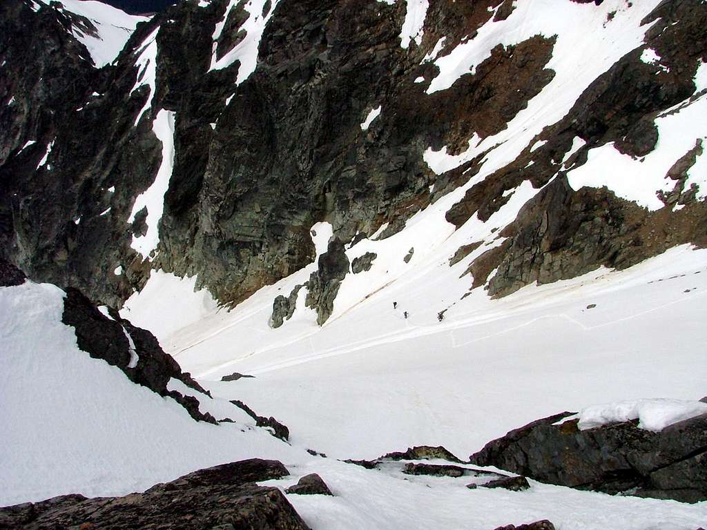 Looking down the col