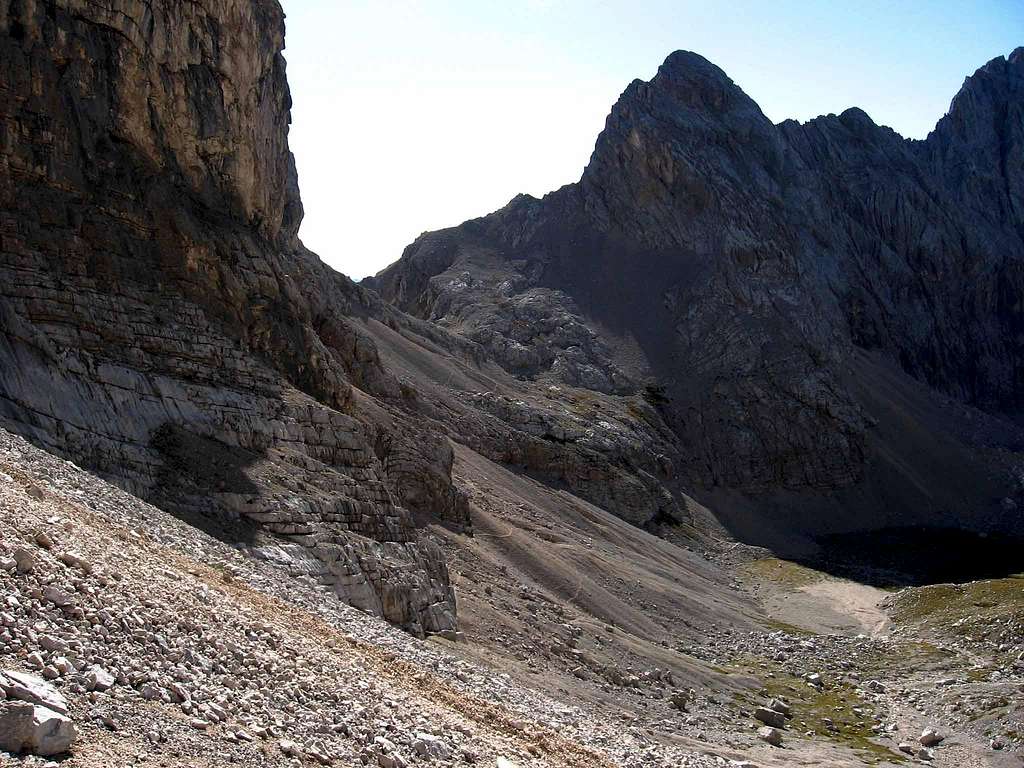 The Forcella delle Sasse and Cima della Moiazzetta della Grava on the right.