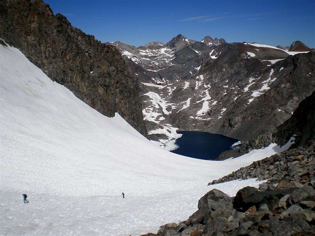 Climbing up the glacier to the Ritter-Banner Saddle from Catherine Lake
