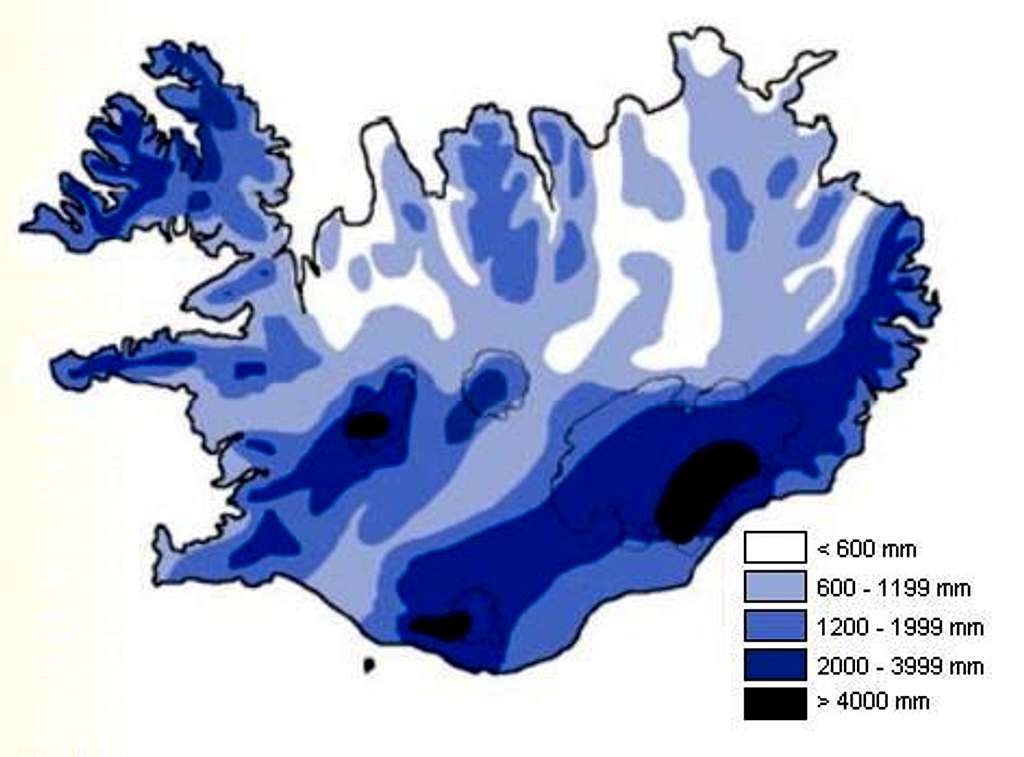 Mean annual precipitation in Iceland for the period 1931-196