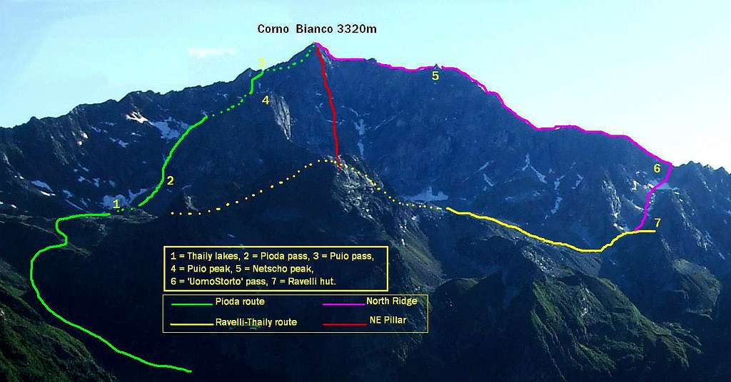 Corno Bianco, Routes from Otro Valley.