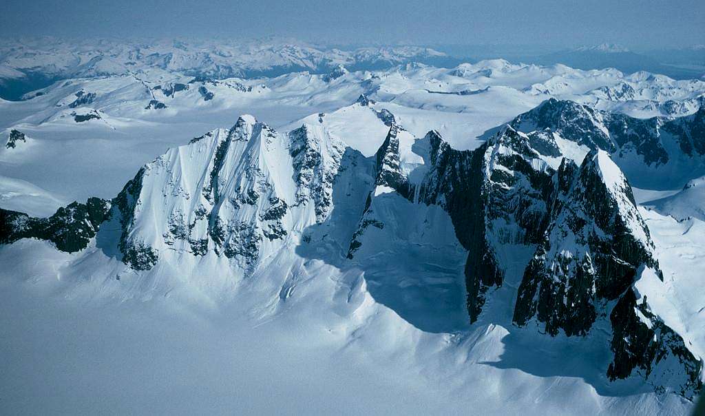 Aerial view of peaks in the Juneau Icefield