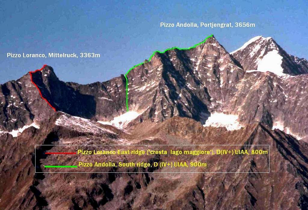 Andolla group, main rock routes.