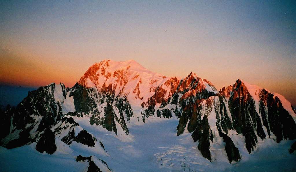 View of Mont Blanc and Grand Capucin at sunset