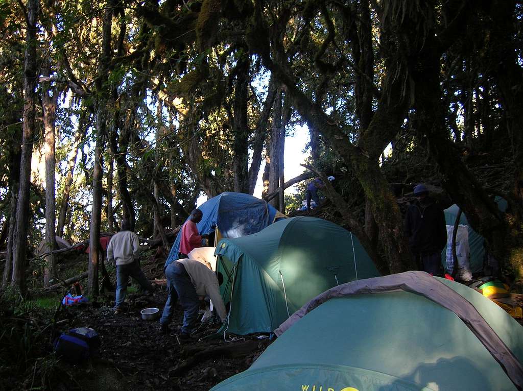 The Umbwe cave campsite in the morning