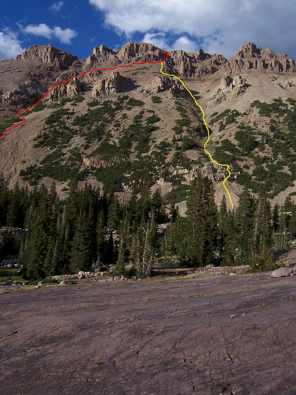 Possible routes on the southwest slope