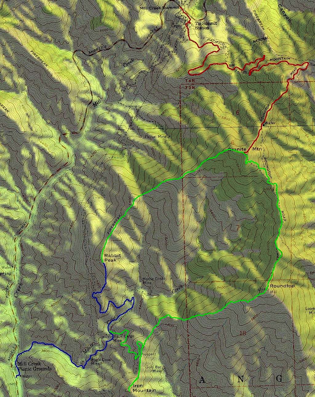 Topo Map of Rabbit Peak Routes