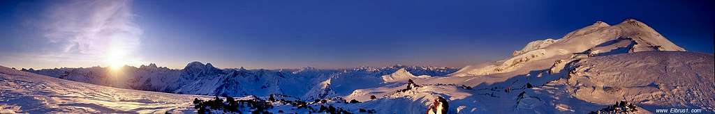 Mery Christmas. Sun rise over Caucasus view...