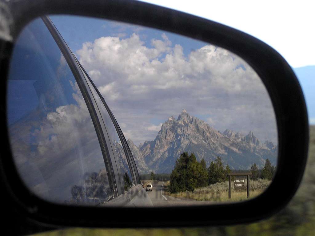 Tetons in the sideview mirror