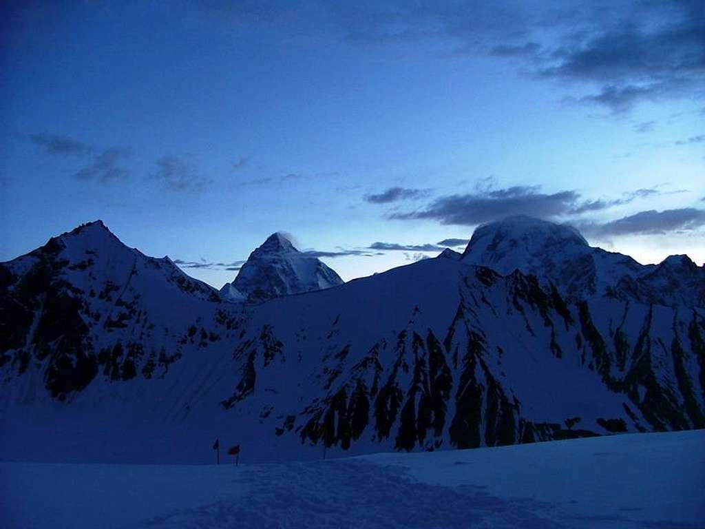K2 (8611m), as seen from High Pass of Gondogoro la early in the morning