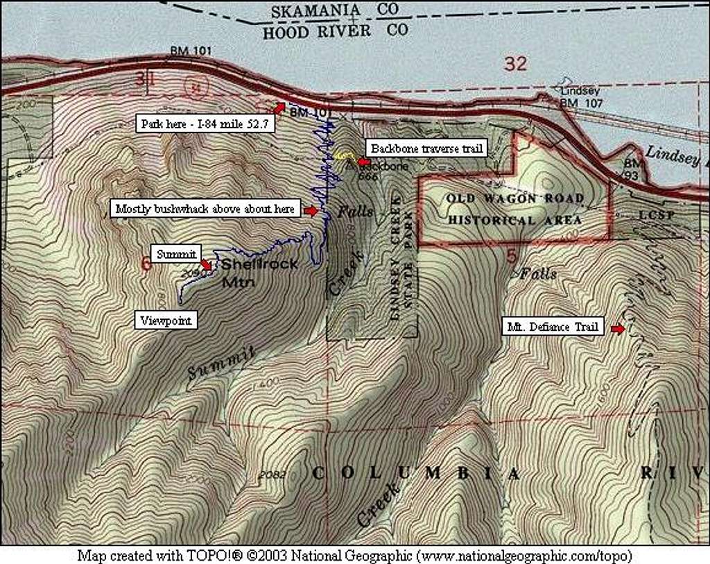 Trail map for Shellrock Mountain