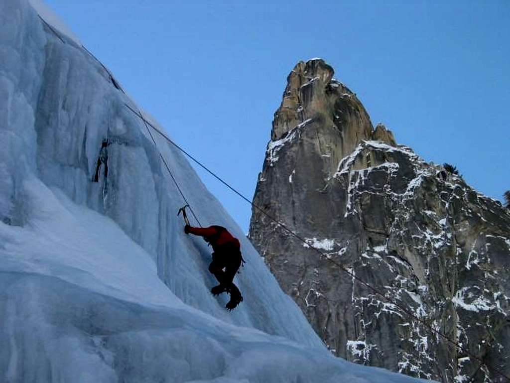 Climbing the waterfall ice of...