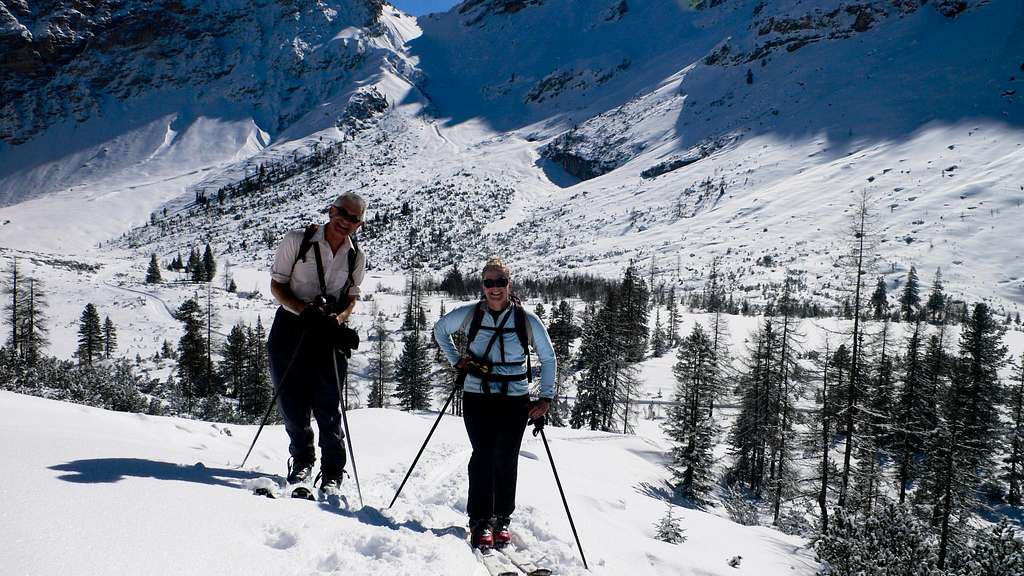 Skiing up the Fanes Valley