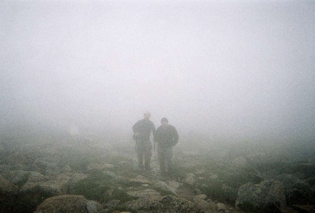 Longs Peak-The Descent-Den and K lost in the fog-Traversing Mount Lady Washington-Before the storm