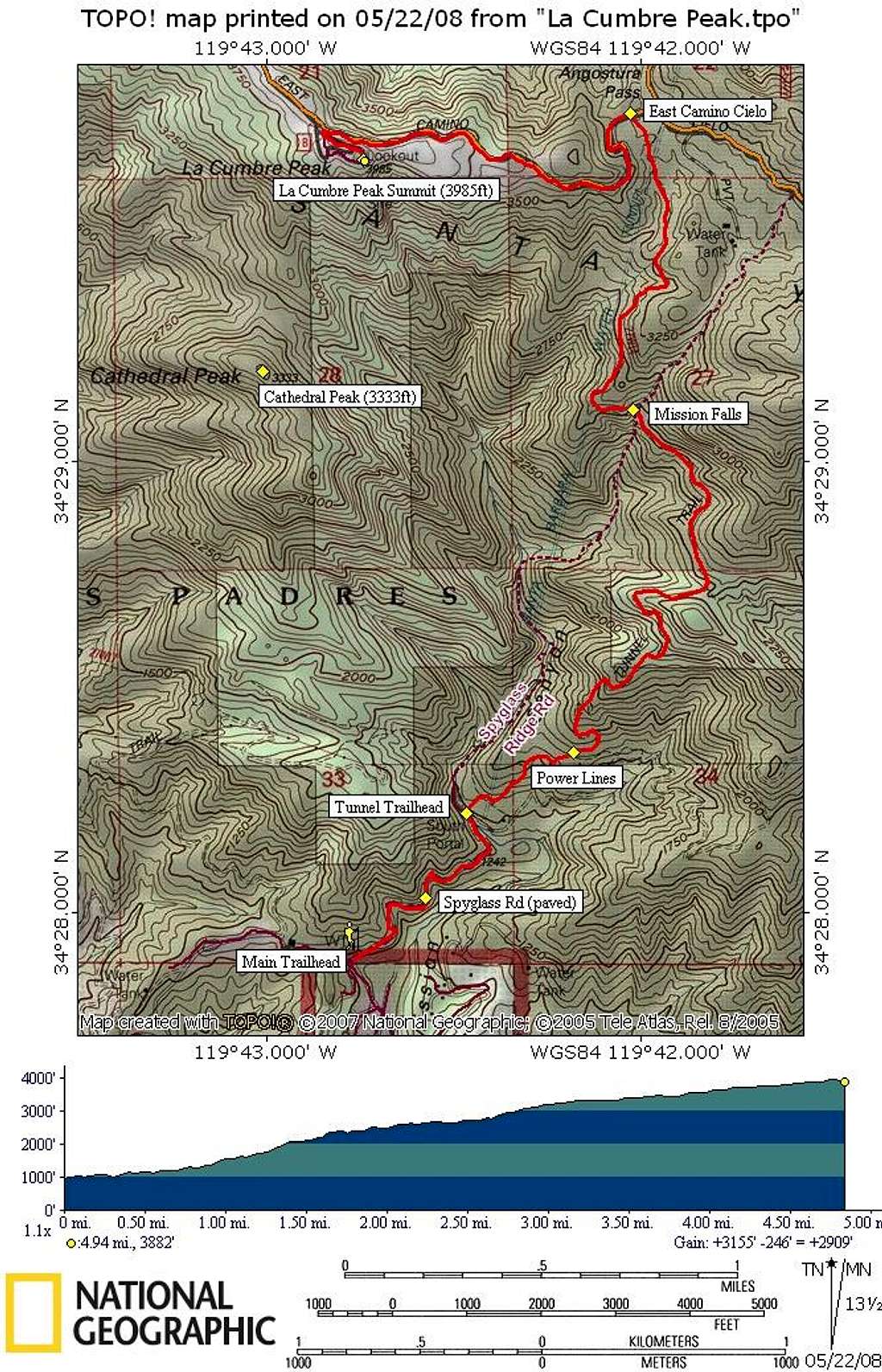 La Cumbre Peak Route Map