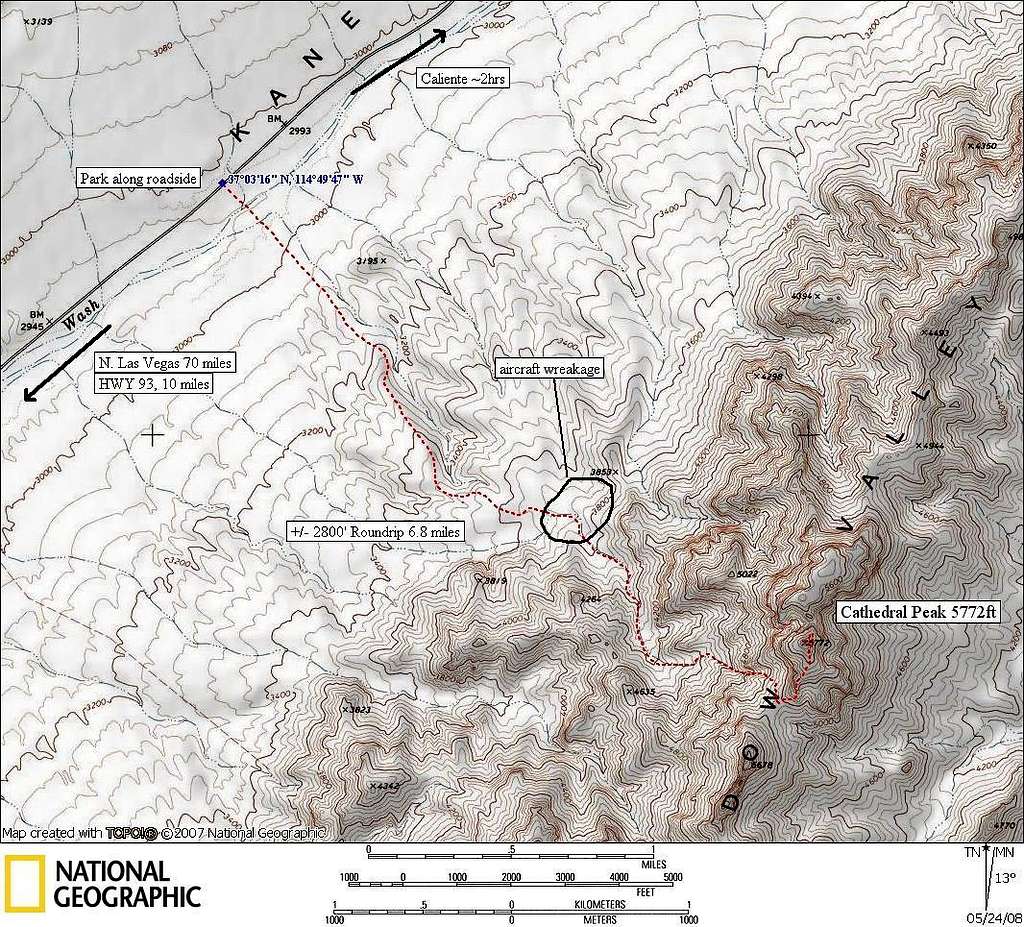 Cathedral Peak route map