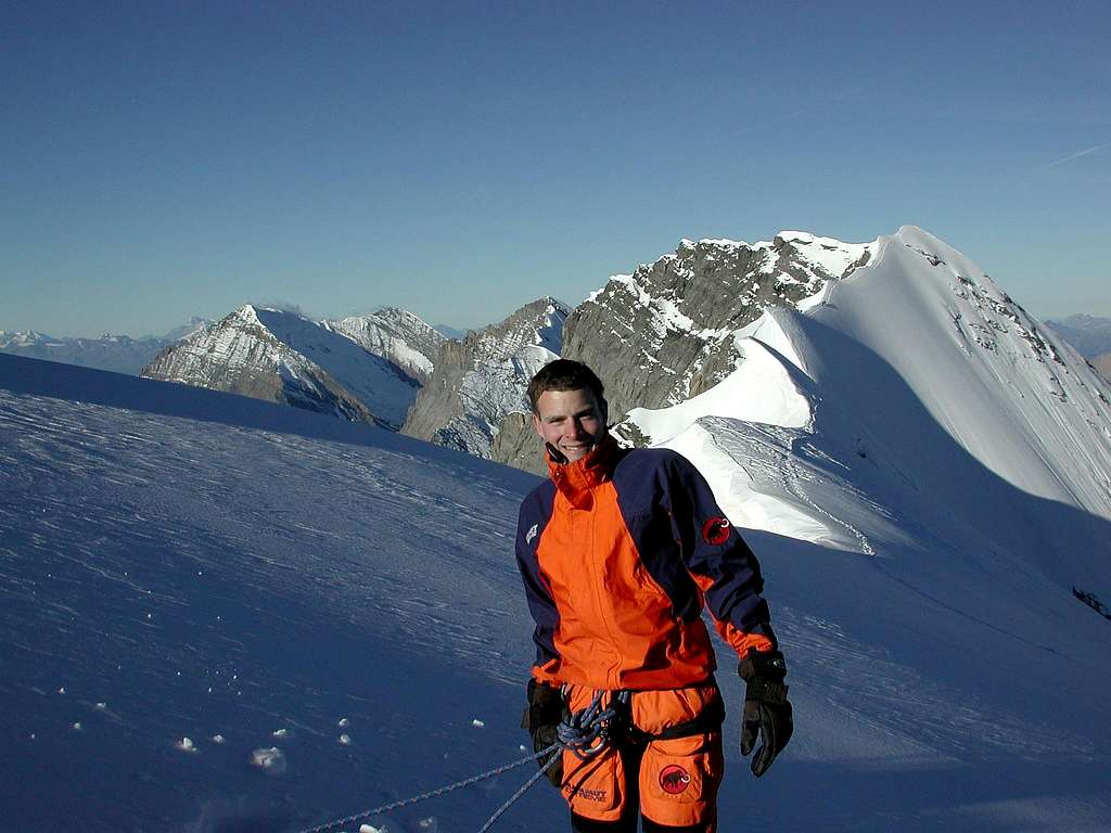 Summit of Morgenhorn 3623m, in the background the Wyssi Frau