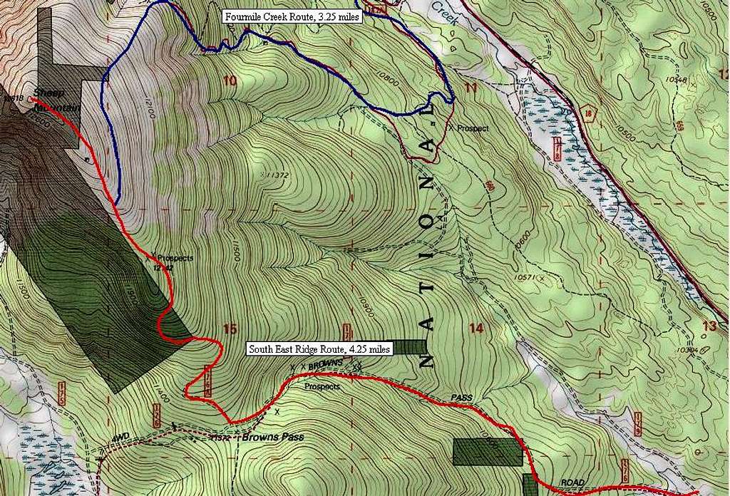 Sheep Mountain F: Map of showing both key routes