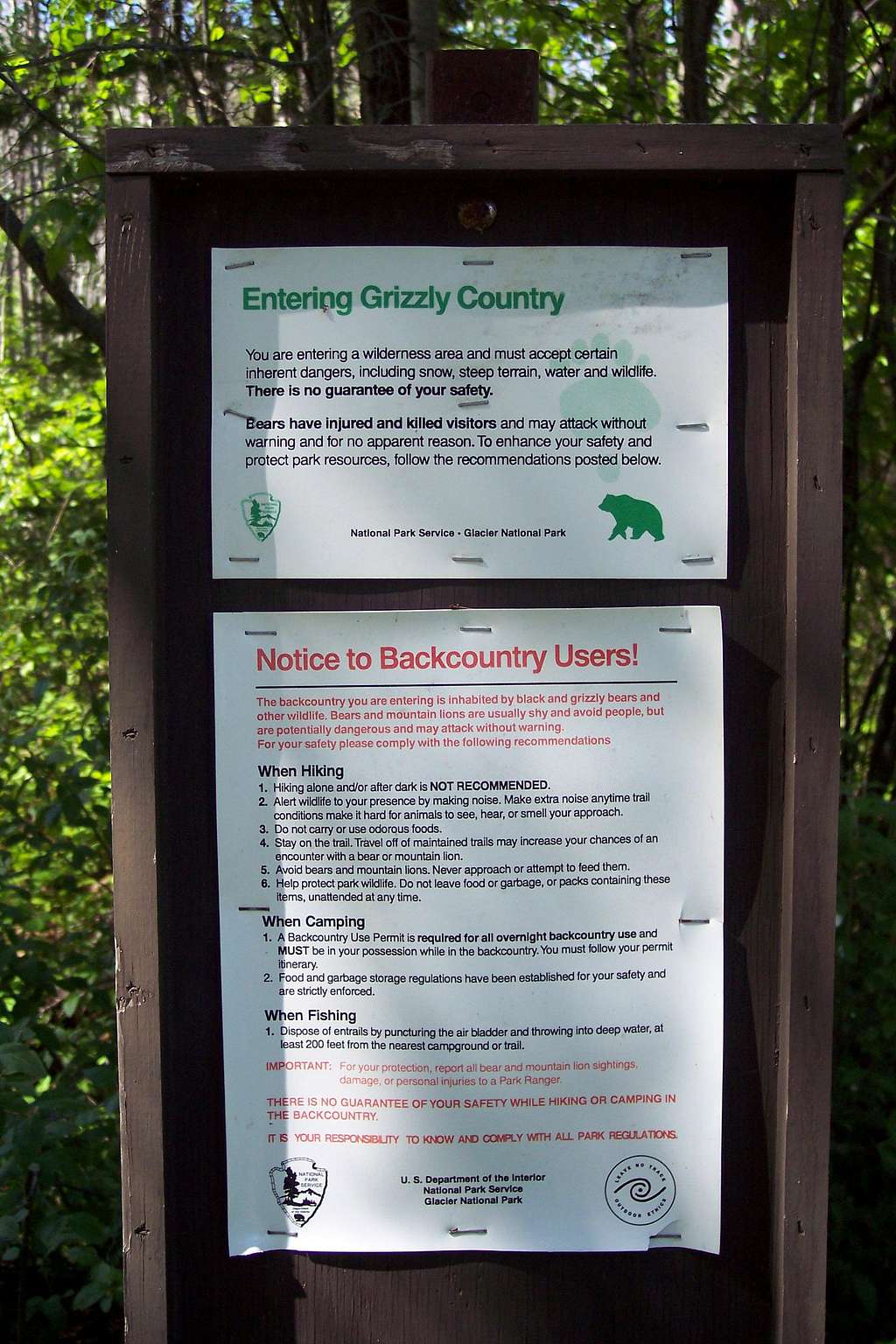 Grizzly Warning Sign at Apgar Trailhead