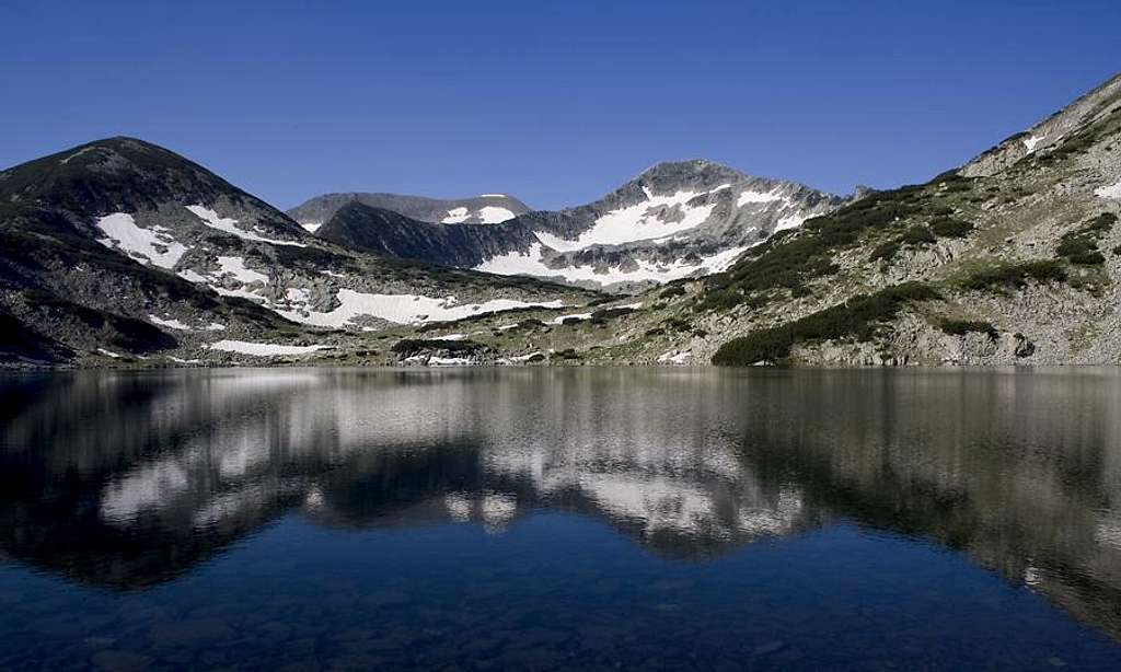 Peak Djano and Chengelchal in lake