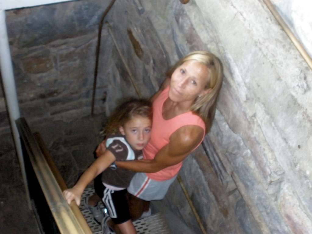 My mom and my sister on the way up the tower