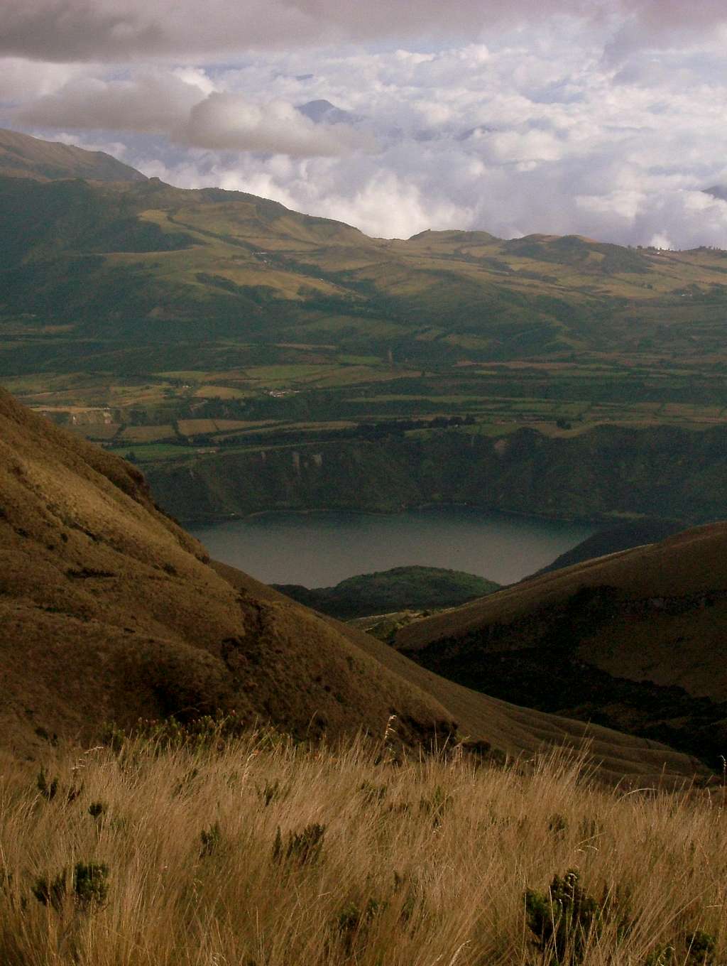 Laguna de Cuicocha as seen from Cotacachi's foothills.