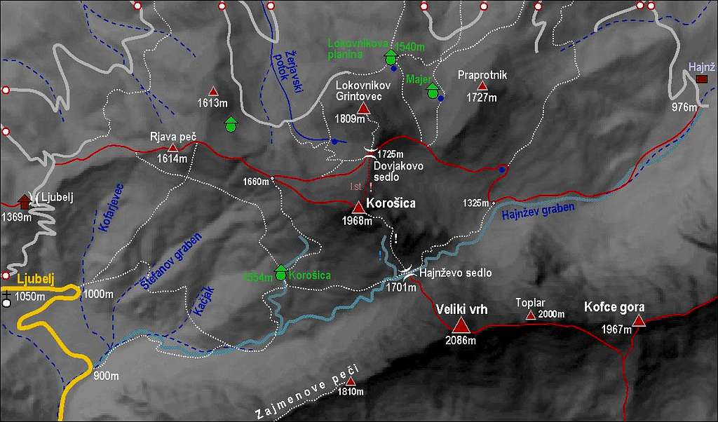 Kosutica / Loibler Baba map