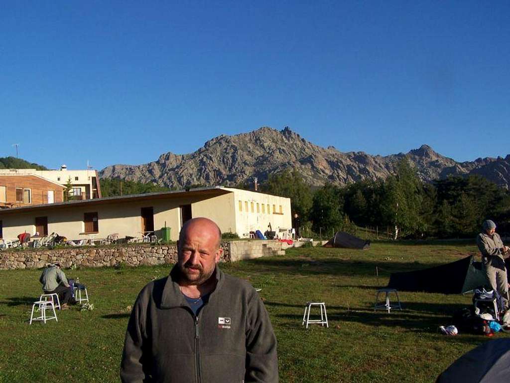My dad on a campsite near Hotel Castel di Vergio