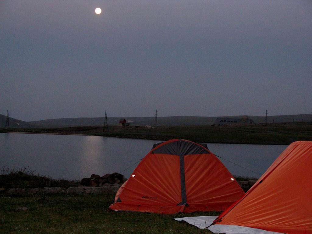 Camp , Lake and Moon