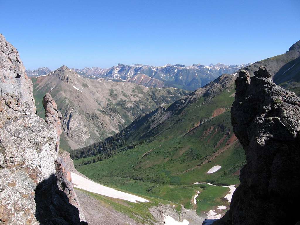 Northerly views of Ice Lake Basin and Red Mountain...