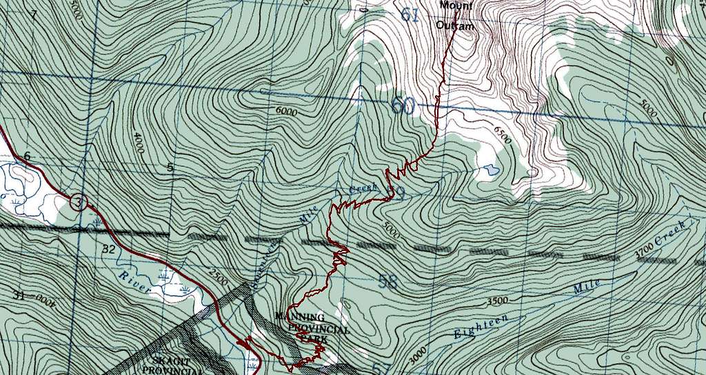Mount Outram Topo Map with Route