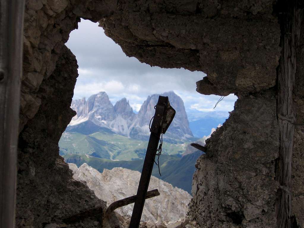 Sasso Lungo viewed through a WWI tunnel