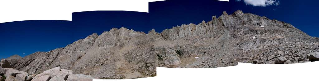 SW ridge of Feather Pk (right) & W ridge of Pk 12918' (left)