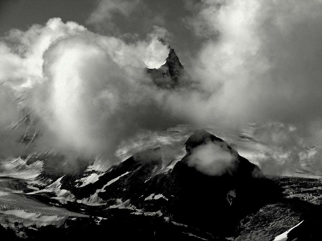 Weisshorn from Bella Tola at a very cloudy day