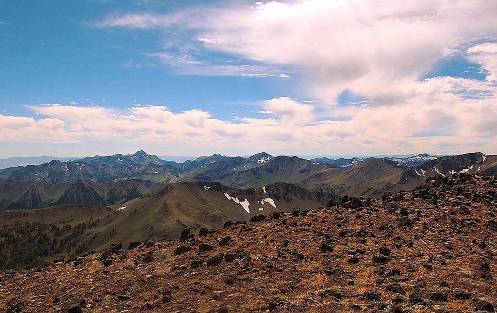 Looking South from the summit of Aneroid Mt., including Cusick Mt., Sentinel Peak and Glacier Peak