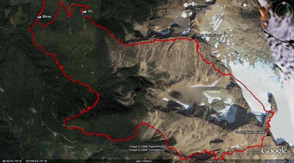 Twin Peak Hike Route in Google Earth