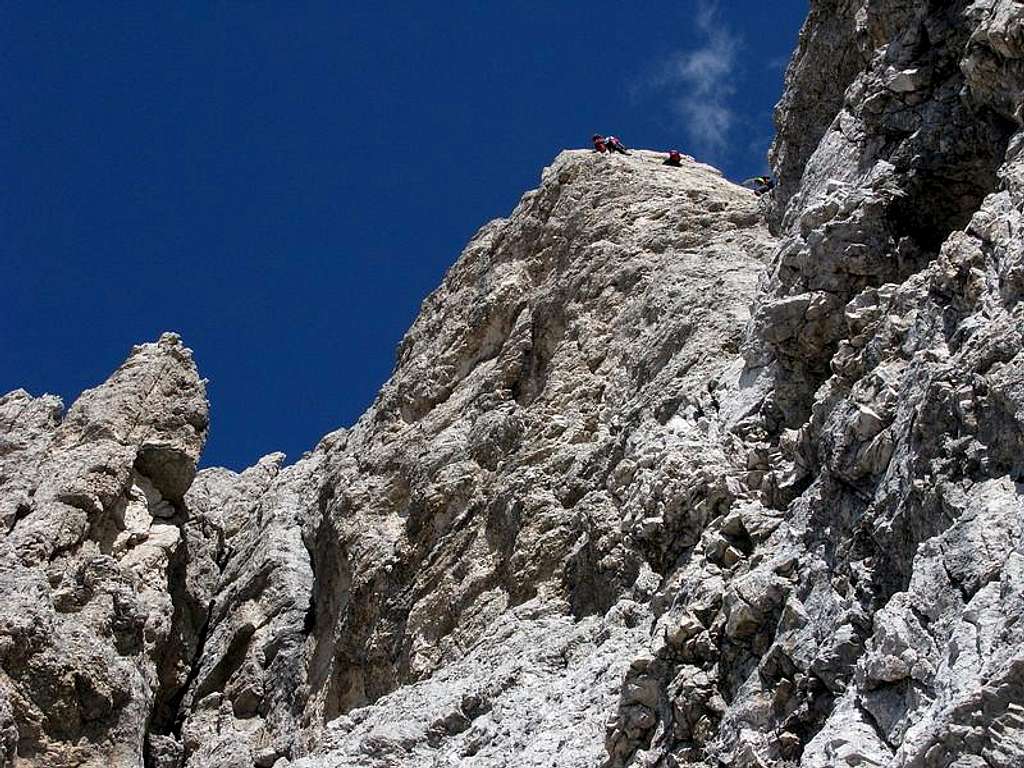 Climbers on final vertical slab...