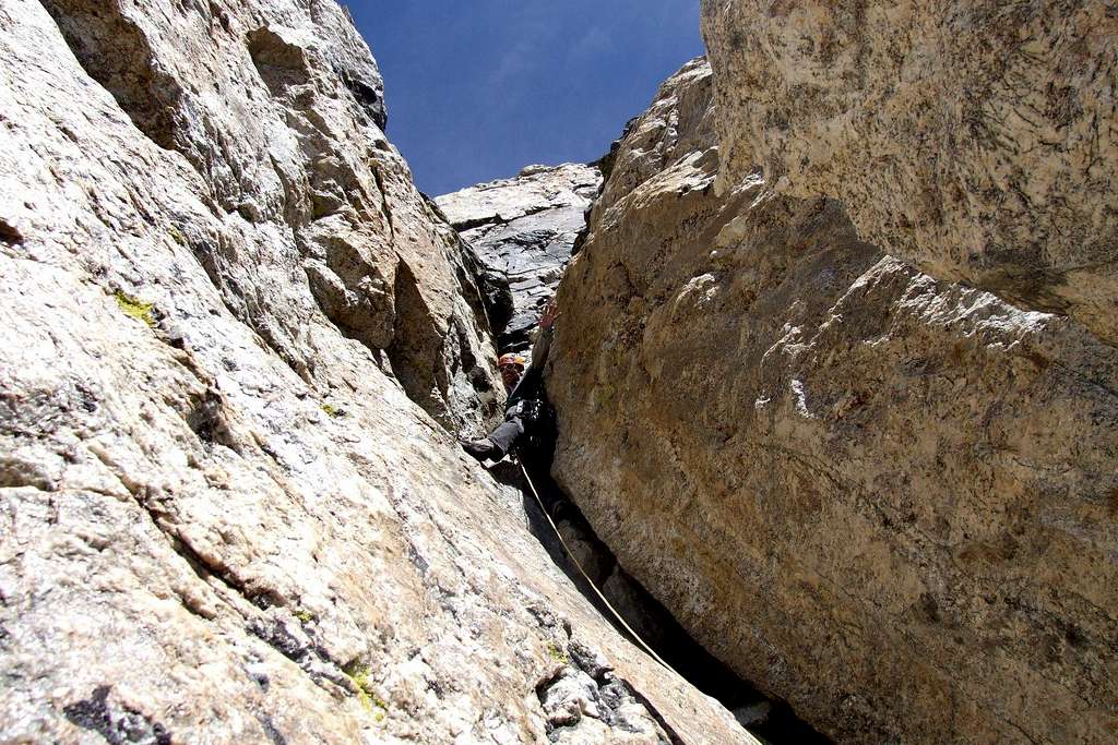 Dirk climbing the 4th pitch of Lower Exum