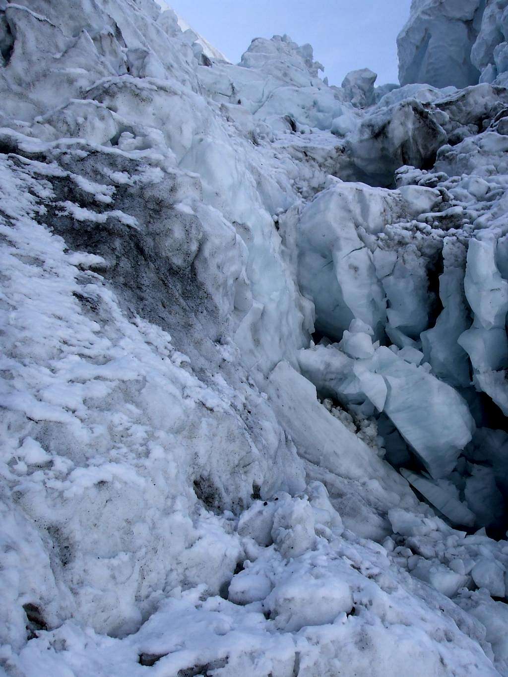 Seracs loomed in the entrance to the terrifying icefall