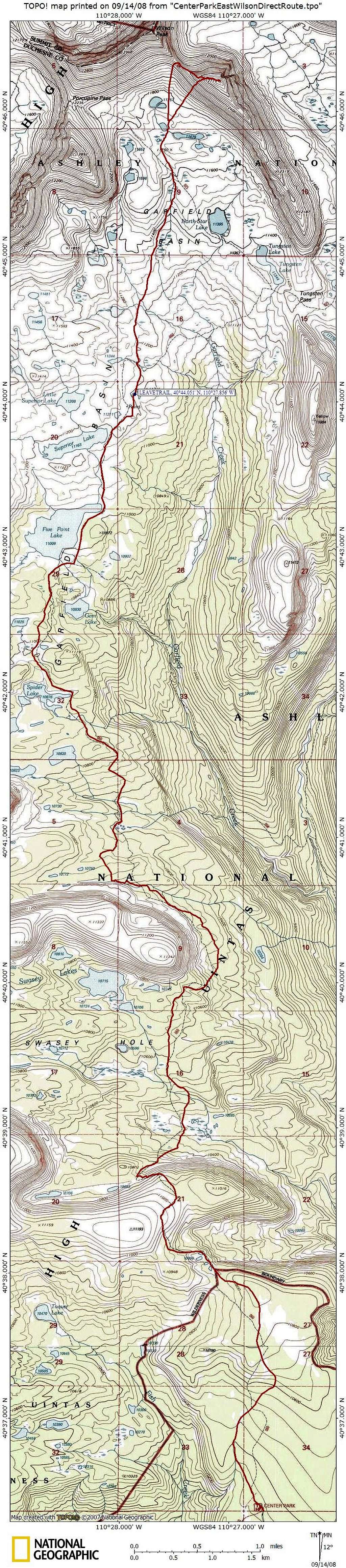 Topo map of route from Center Park