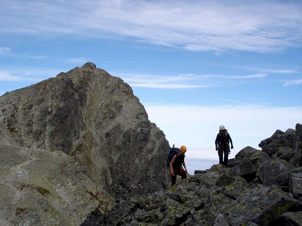 on the traverse of Cesky summit with Rysy summit at the back