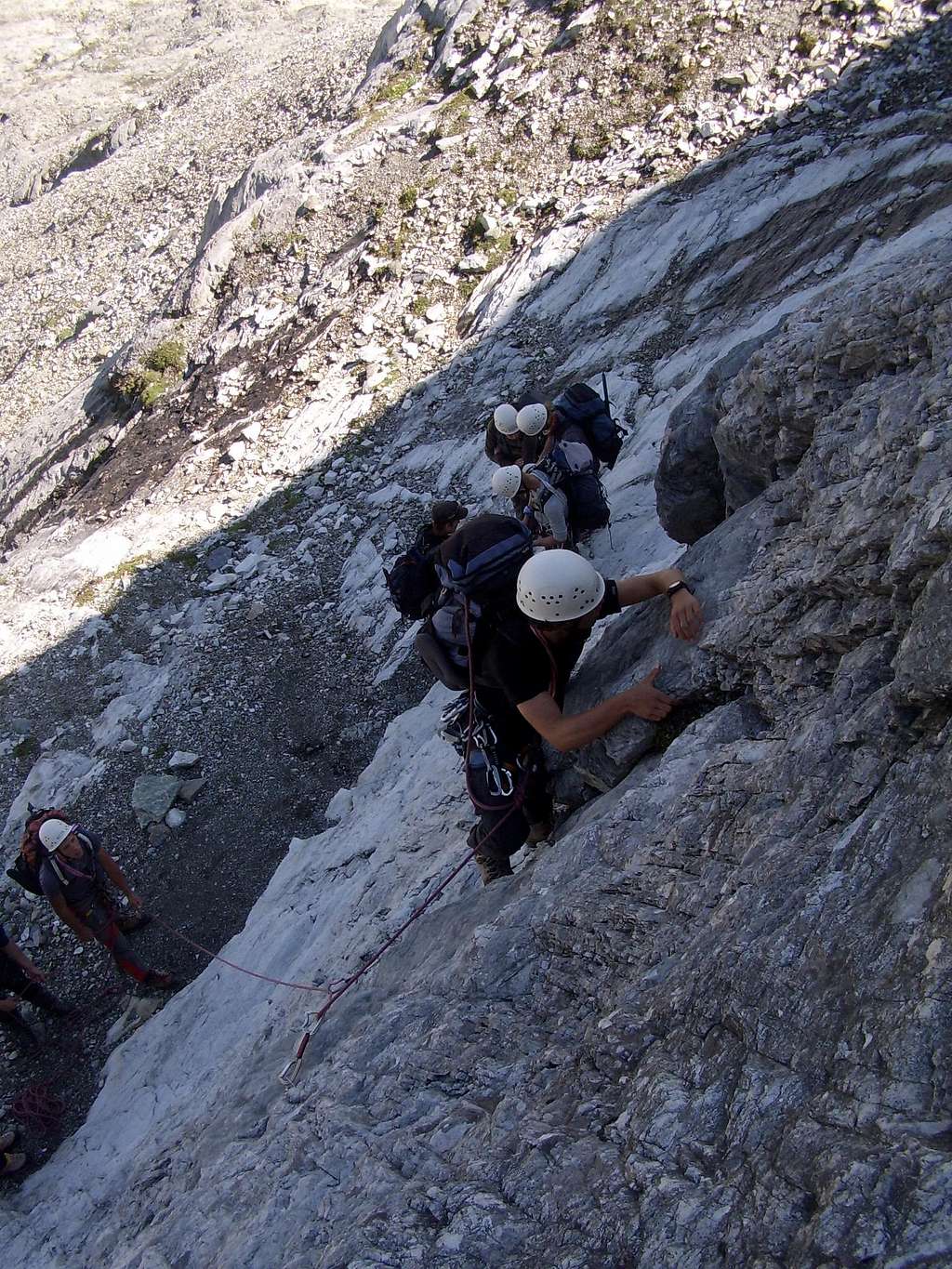 Jorrit leading a rock climbing length
