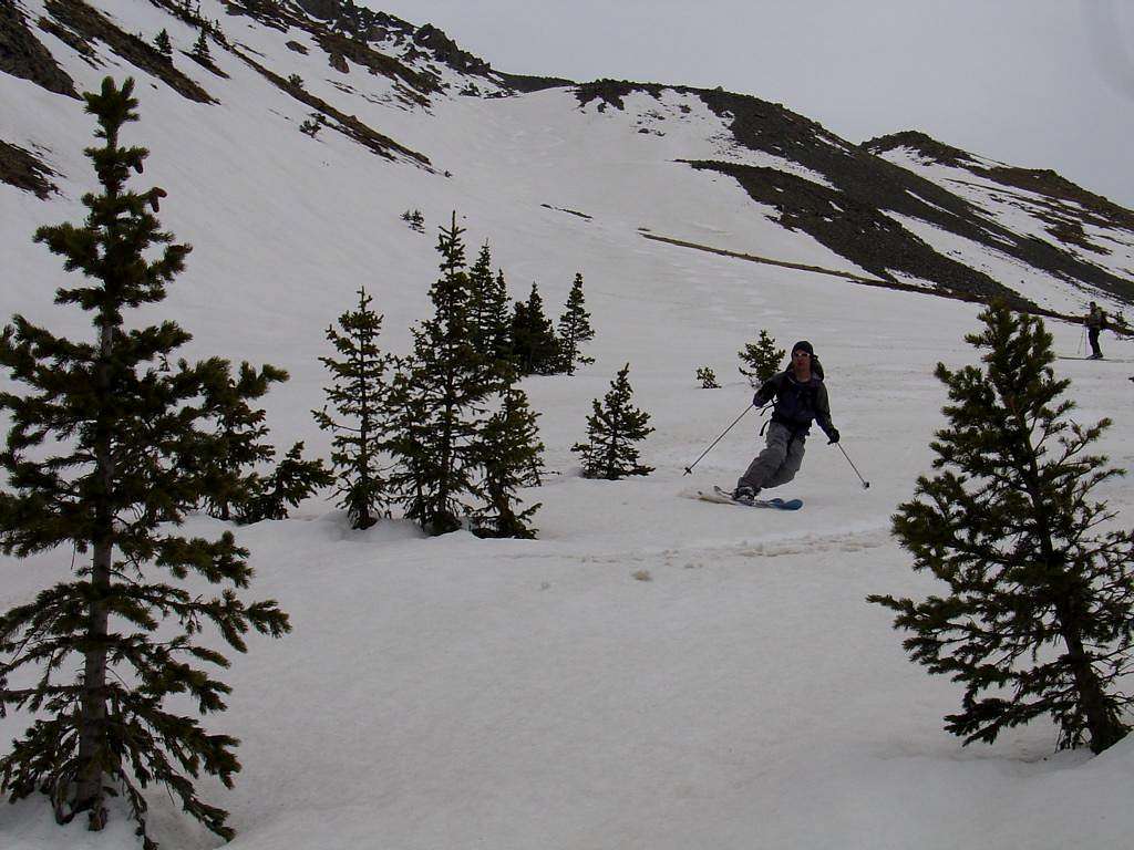 Matt skiing through trees