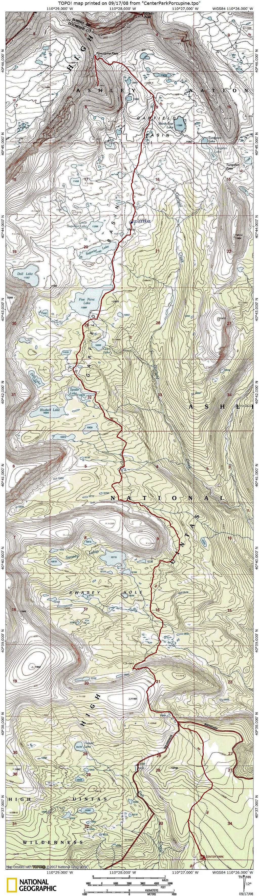 Topo map of route from Center Park