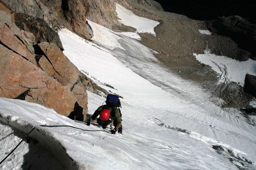 Damon Vrabel topping out on glacier on the north face route