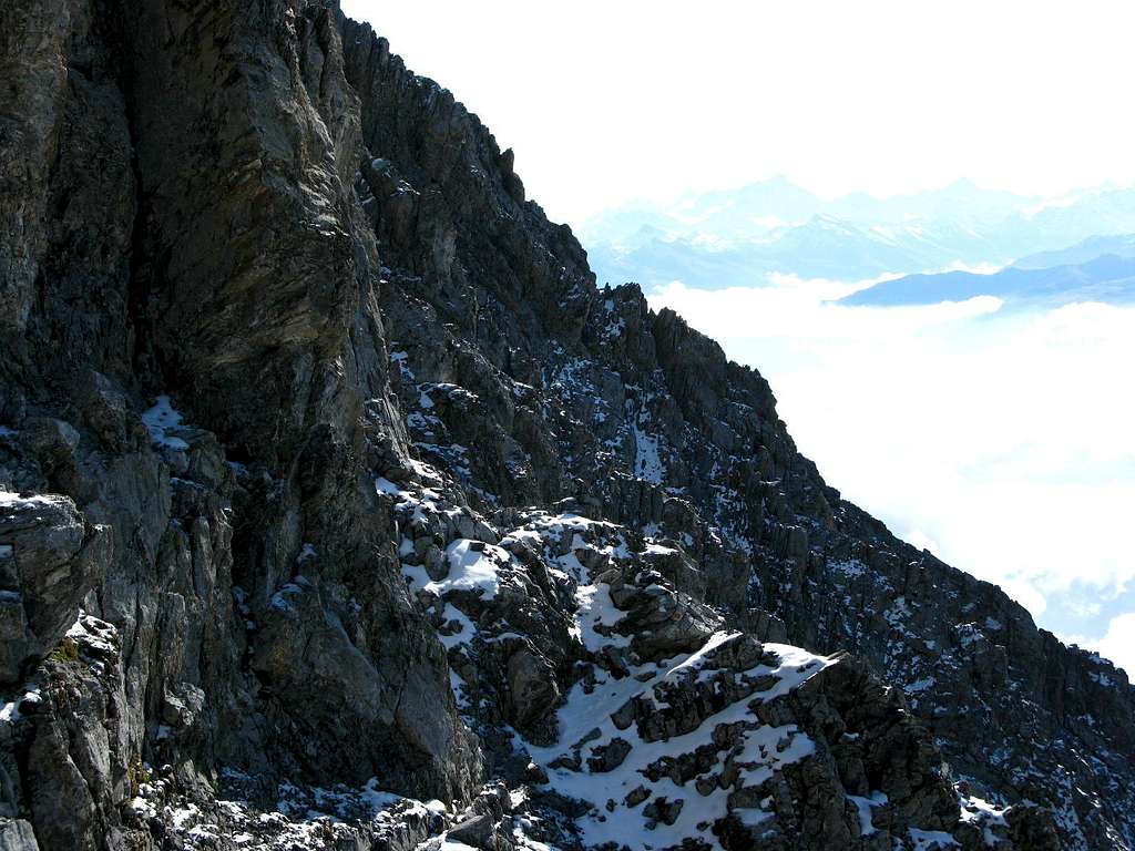 Ascent through the south wall of Grand Muveran 3051m