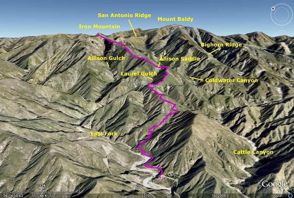 Iron Mountain via Heaton Flat - Google Earth Rendition with Description