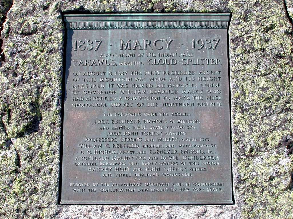 Plaque on Mt Marcy